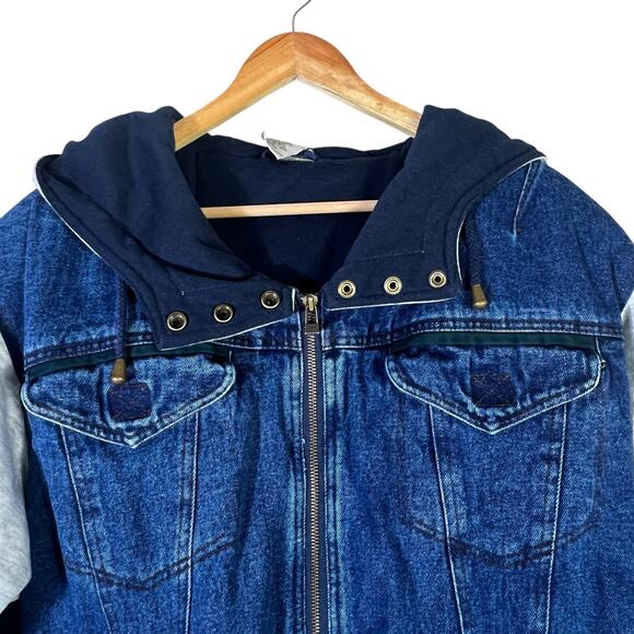 Vintage Out Brook Dark Wash Denim Hooded Jacket Womens M Blue Streetwear Casual - Picture 3 of 7